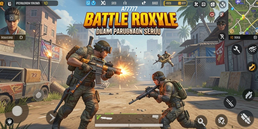 Tampilan gameplay seru dalam A7777, pertarungan Battle Royale yang menegangkan.