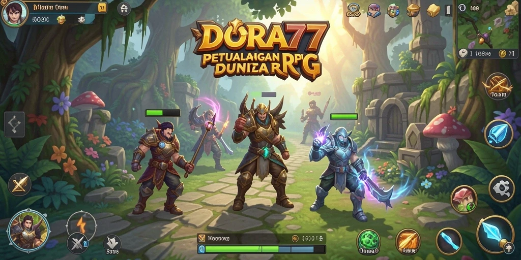 Tangkapan layar DORA77 menampilkan aksi pertempuran yang seru dan grafis epik.