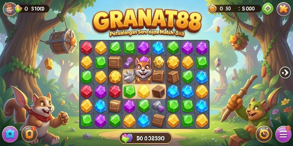 Tampilan gameplay seru dalam GRANAT88 dengan kombinasi warna-warni.