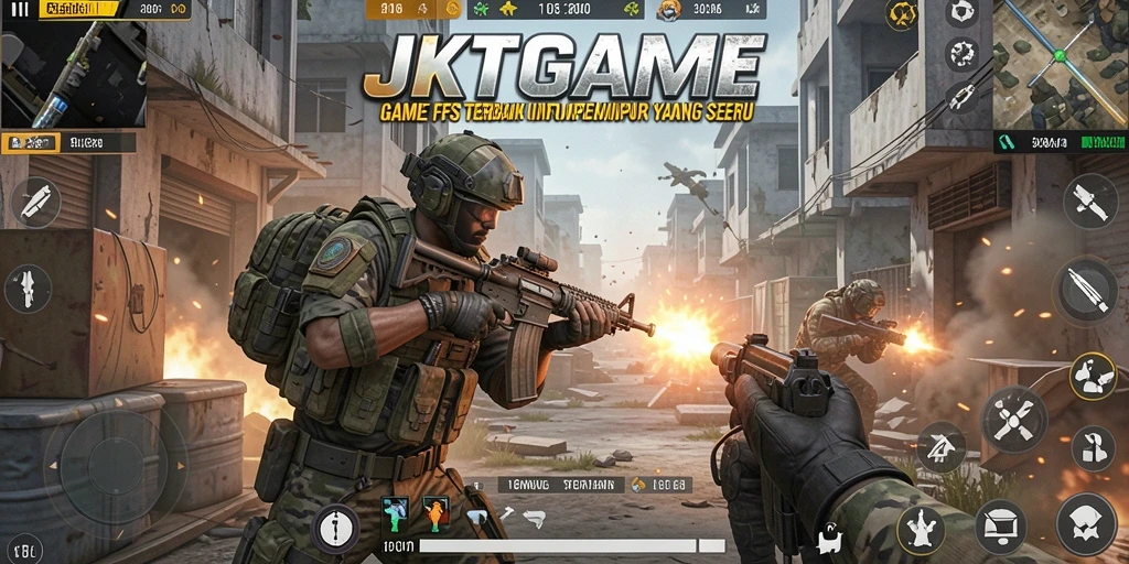 Screenshot gameplay JKTGAME menunjukkan aksi pertempuran yang intens.
