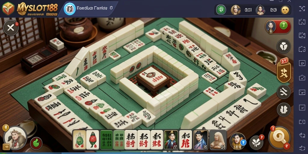Tampilan gameplay MYSLOT188 dengan grafis Mahjong yang menarik.