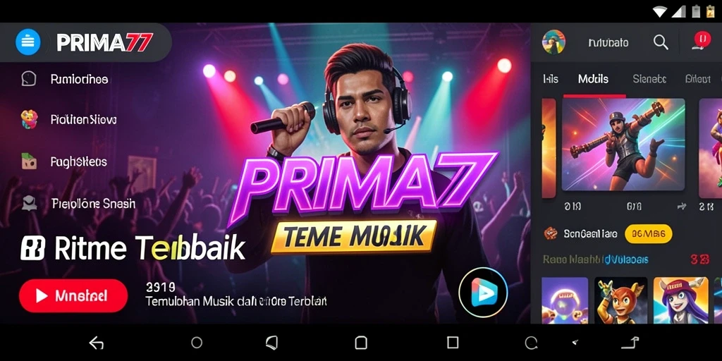 Tampilan gameplay PRIMA77 yang menarik dengan efek visual musik.