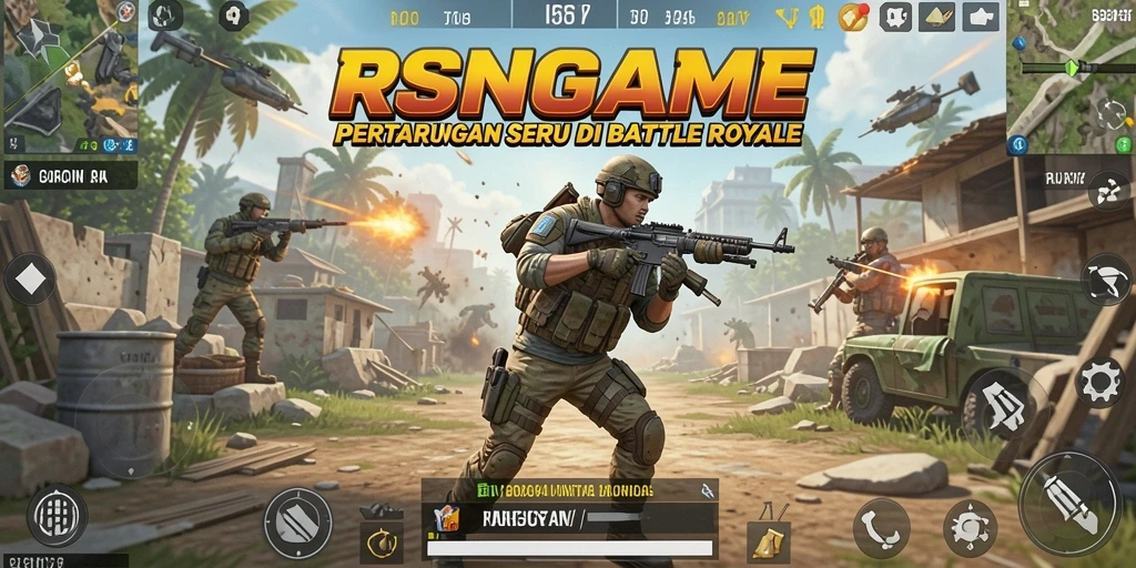 Gameplay seru RSNGAME dengan aksi Battle Royale yang mendebarkan.