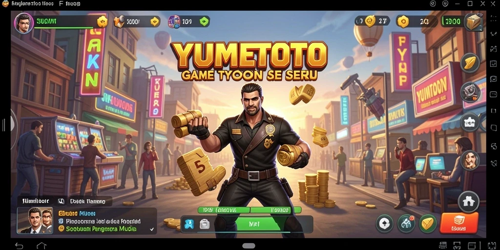 Tampilan gameplay seru dalam YUMETOTO yang menantang strategi bisnis.