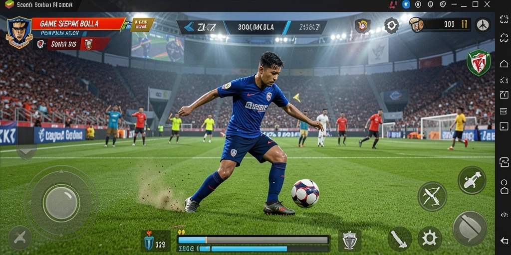 Tampilan gameplay ZK7 menampilkan aksi seru di lapangan sepak bola.